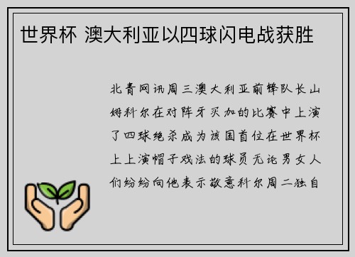 世界杯 澳大利亚以四球闪电战获胜