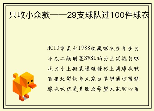 只收小众款——29支球队过100件球衣