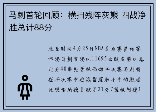 马刺首轮回顾：横扫残阵灰熊 四战净胜总计88分